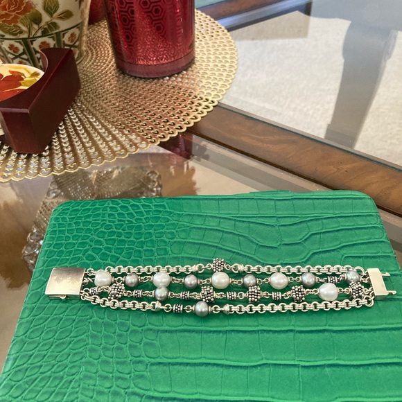 Pre-Loved Michael Dawkins Sterling Silver 4 Strand Pearl Chain Bracelet - Picture 2 of 4